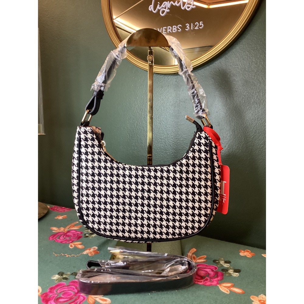 Montana West‎ Hobo Bag Small Black White Houndstooth NWT